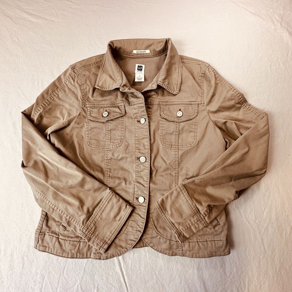 GAP Trucker Jean Jacket Womens Medium Green Cotton Canvas Button Up Stretch